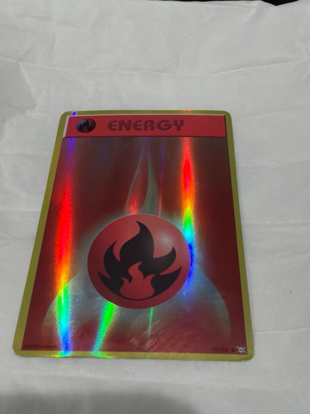Pokemon Red Holographic Fire Energy Card with Gold Border